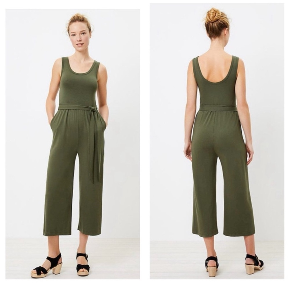Final Price - LOFT Olive Green Sleeveless Belted Jumpsuit